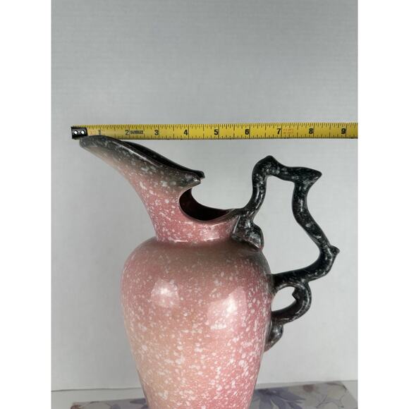 Vintage Hull Royal Woodland W24-13 1/2" Ewer Pitcher Mottled Pink with Black - Picture 4 of 8